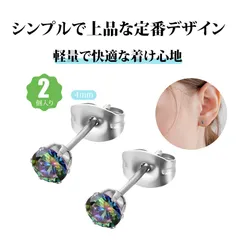 【2 個入り】スタッドピアス つけっぱなし用ピアス  ピアス レディース ステンレス ピアス 六爪 微細パヴェ ジルコニア 丸型 シンプル 上品 オフィス 結婚式 パーティー （カラー4mm）