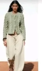 ザラ ケーブル ニット カーディガン m