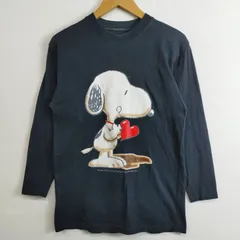 PEANUTS ピーナッツ SNOOPY スヌーピー ハート 長袖 ロンT カットソー 両面 プリント ブラック系 キャラクター クルーネック A396