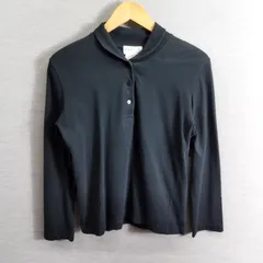 agnès b. PARIS アニエスベー カットソー 襟付き 長袖 ハーフボタン プルオーバー コットン 日本製 レディース サイズ 1 ブラック系 A407