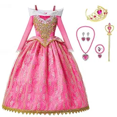 [CREDIBLE] プリンセス ドレス 子供 コスプレ 衣装 豪華８点セット ・ ピンク (プリンセスドレス, ハートのティアラ, 魔法のステッキ, ネックレス, イヤリング, ブレスレット, 指輪, オリジナルグッズ) 120cm NT5 107dfe84
