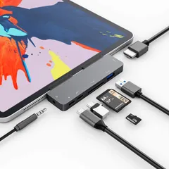 【人気商品】変換 HDMI HDMI C C ヘッドホンジャックタイプ 3.5mm SD/TFカードリーダー ハブ ハブ ハブ USB3.0 アダプタ PD充電 60W 出力 4K 4 Air iPad iPad 7in1 USB 2018 2020 Pro