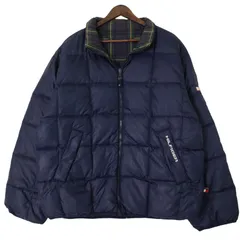 90年代 TOMMY HILFIGER トミーヒルフィガー リバーシブル ダウンジャケット ネイビー (メンズ L) 中古 古着 A1226