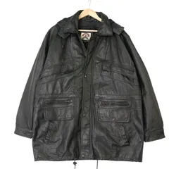 90年代 PHASE 2 フーデッド レザージャケット ブラック (メンズ XL) 中古 古着 A3563