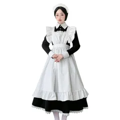 新品 [TUISKU] メイド服 ロング 長袖 コスプレ 英国風 メイド 文化祭 ハロウィン ロリータ 正統派 衣装 エプロン ドレス カチューシャ