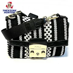 【中古】フルラ メトロポリス ショルダーバッグ ブラック 黒 ホワイト 白 ゴールド金具 レザー レディース カバン 鞄 FURLA  【101057498005】