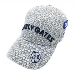 【美品】パーリーゲイツ キャップ 白×ネイビー ニコちゃん風ロゴ総柄 立体ロゴ FR   ゴルフウェア PEARLY GATES