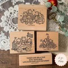 アメリカ製 ヴィンテージ スタンプ 4個セット くま テディベア 木製 ジャンクジャーナル 雑記帳などの作品作りに 雑貨 まとめ売り