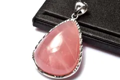 【１点物】シルバー925◇マダガスカル産 ローズクォーツ　34x24mm　ドロップ ペンダントトップ パワーストーン 天然石 _PC8909