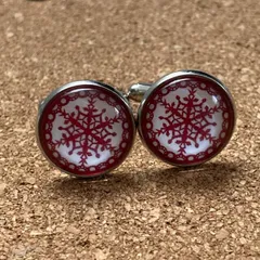 k258　【雪の結晶】レッド・スノーフレーク カフスボタン