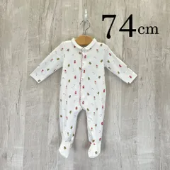 ap11511-2 OBAiBi オバイビ BABY ベビー ロンパース 70 12M 74cm ホワイト 雪だるま 総柄 綿100％ カバーオール 長袖 滑り止め 12ヶ月 OBAÏBI