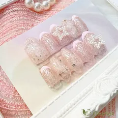【現品】ネイルチップ　ピンク　星　雪の結晶　フレンチ