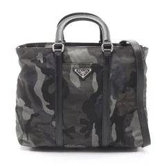 プラダ PRADA ハンドバッグ グリーン/ブラック ナイロン レザー カモフラージュ 2wayハンド レディース Used B