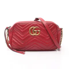 グッチ GUCCI ショルダーバッグ GGマーモント 447632 レッド レザー GGマーモント チェーンショルダー レディース Used B