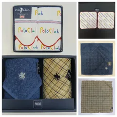 未使用品 🔶POLO / ポロ 豪華♪♪ハンカチ2枚組×2セット ／ ロゴ＆チェック柄＆無地 ／ ブランドハンカチ ／ タオルハンカチ ／ 贈答品 ギフト／ ケース入り ／メンズ ／ レディース