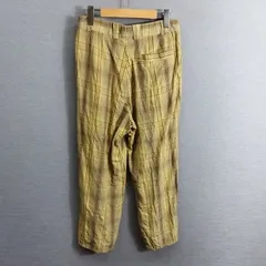ficce YOSHIYUKI KONISH フィッチェ ヨシユキ コニシ パンツ チェック柄 古着 レトロ ヴィンテージ レーヨン リネン 日本製 タック メンズ サイズ M イエロー系 ドン小西 A416