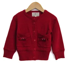 組曲 カーディガン リボン  ウール混 トップス キッズ 女の子用 100サイズ レッド KUMIKYOKU 【中古】