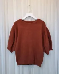 新)44-66 バルーンスリーブ ラウンドネック ニット レディース カジュアル ヴィンテージ デイリー デート