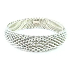 極美品◇TIFFANY&Co. ティファニー サマセット メッシュ 925 バングル ブレスレット シルバー 箱・保存袋付き 重量59.38g レディース