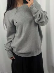 ポロ グレー コットン クルーネック ニット