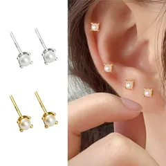 ピアス レディース パール 一粒 3mm 極小 小さめ スタッドピアス 4本爪 18kコーティング ゴールド シルバー 金属アレルギー対応 セカンドピアス つけっぱなし 重ね付け シンプル 上品 大人可愛い おしゃれ フォーマル プレゼント ギフト 送料無料