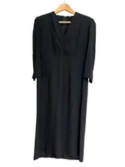 Z1729 jun ashida ジュンアシダ　七分袖　Vネック　ワンピース　ロング　ブラック　レディース　サイズ11