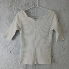 MIIA ミーア レディース トップス リブ編み カットソー 五分袖 ホワイト Fサイズ □〇