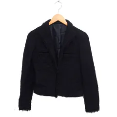コムサイズム COMME CA ISM ツイード トライアングルカラー ジャケット アウター ウール混 総裏地 フリンジ M 黒 ブラック /NT9