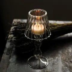 ガラス キャンドルホルダー 電気スタンド風レトロデザイン キャンドルスタンド ろうそく台 ろうそく立て アンティーク ティーライトホルダ