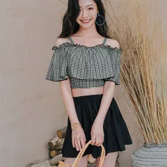 水着 レディース ビキニスカート 3点セット ショートパンツ ギンガムチェックトップス ハイウエストスカート 水着セット 露出控えめ スイム