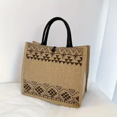 大容量テキスタイルトートバッグ ジュートバック 麻バック 無地柄ショルダーショッピングバッグ スタイリッシュキャンバス マミーバック マ