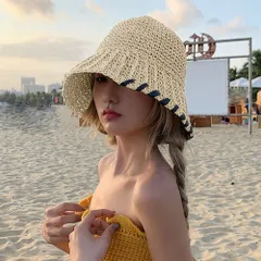 麦わら帽子 ストローハット レディース 韓国 帽子 バケットハット 紫外線対策 日焼け対策 春夏 日よけ ナチュラル 小顔 夏 海 アウトドア 