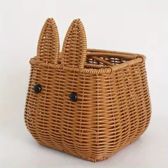 【新品未使用】 うさぎデザイン かわいいプラスチック製バスケット - 小物収納に最適1個、手織りの素朴なバスケット、田園風スタイル、プ