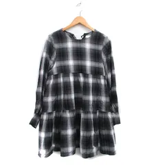 ディスコート Discoat Aライン ワンピース ミニ 長袖 バックリボン コットン チェック F ブラック 黒 /KT29