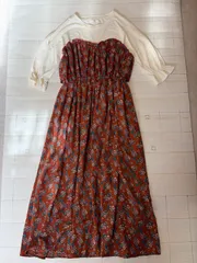 ト2512-③-5499 レイカズン　Ray Cassin  花柄ドッキングワンピース　後ろリボン　F