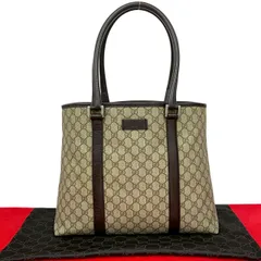 極 美品 袋付き GUCCI グッチ GG スプリーム GG 柄 レザー 本革 トートバッグ セミショルダーバッグ ハンドバッグ ブラウン 85871