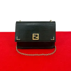 極 美品 FENDI フェンディ ズッカ FF ロゴ 金具 レザー 本革 チェーン ミニ ショルダーバッグ ポシェット サコッシュ ブラック 26151