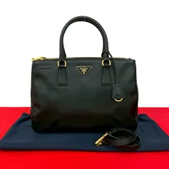 極 美品 袋付き PRADA プラダ ガレリア 三角ロゴ 金具 サフィアーノ レザー 本革 2way ハンドバッグ ショルダーバッグ ブラック 24814