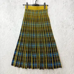 LAVEANGE ラビアンジェ ニットスカート プリーツスカート ウエストゴム チェック柄 ロング ブルー ブラック イエロー Fサイズ ◎、〇◇☆