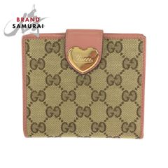 美品 GUCCI グッチ ハートロゴプレート ベージュ ピンク ゴールド金具