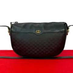 極 美品 GUCCI グッチ オールドグッチ ヴィンテージ マイクロGG ロゴ 金具 レザー ミニ ショルダーバッグ ポシェット ブラック 176-7