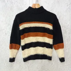 LIPSTAR リップスター ボーダー ニット ハイネック フェザーヤーン カジュアル ブラック Mサイズ ◎、◇〇☆