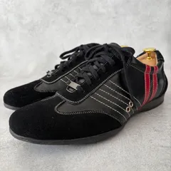 【上質本革】アンジェロガルバス レザースニーカー スウェード 黒赤 25(25.5cm相当)