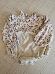 コーデュロイ フラワー ロンパースーツ 80