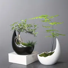 インテリアグッズ 三日月 フラワーベース 花瓶 花器 フラワーアレンジメント セラミック 植木鉢 和風 モダン ビンテージ 和モダン 北欧 苔