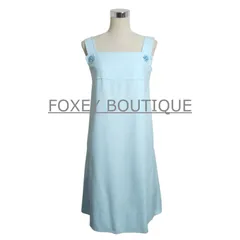 FOXEY BOUTIQUE フォクシー キャミソールワンピース ドレス フラワービジュー スクエアネック ノースリーブ 膝丈 コットン ライトブルー 40 レディース 美品 中古 古着