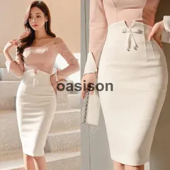 ペンシルスカート レディース 上品 タイトスカート ハイウエスト 膝丈 無地スリット 通勤OLスカートフェミニン 結婚式 二次会 デートきれい