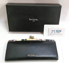 M[宅コン]0702 Paul Smith ポールスミス ペイジートリム フラワーポイント 財布 がま口 長財布 ブラック PWA365 中古品