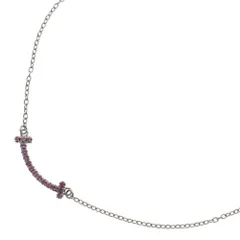 TIFFANY & Co. (ティファニー) Tスマイル ミニ ピンクサファイヤ付チェーンネックレス ペンダント Au750WG ホワイトゴールド レディース