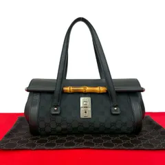 極 美品 保存袋付 GUCCI グッチ バンブー GG ロゴ 柄 レザー 本革 キャンバス ハンドバッグ ミニ ボストンバッグ ブラック o4015
